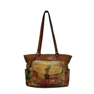 Patricia Nash Bolsena Tote Bag Purse Handbag Leather Floral Print Autographed